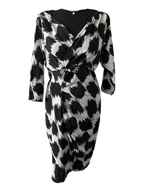 Diane Von Furstenberg BASUTO Black and White Silk Jersey Long-Sleeve Dress 6 DVF